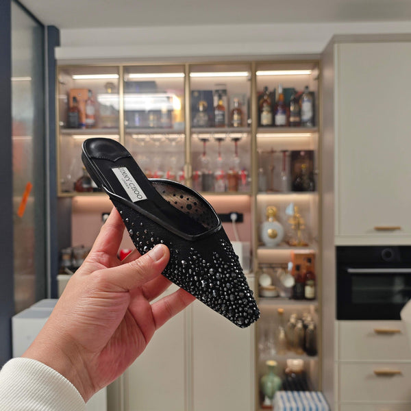 Jimmy 25 Mule Flats Black Mesh Gauze 240055