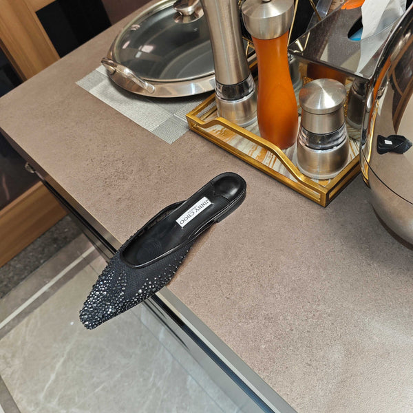 Jimmy 25 Mule Flats Black Mesh Gauze 240055