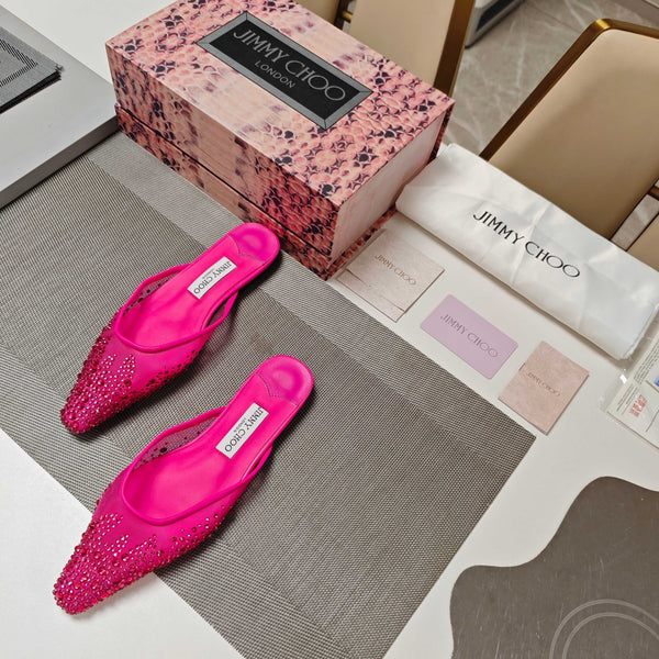 Jimmy 25 Mule Flats Deep Pink Mesh Gauze 240057