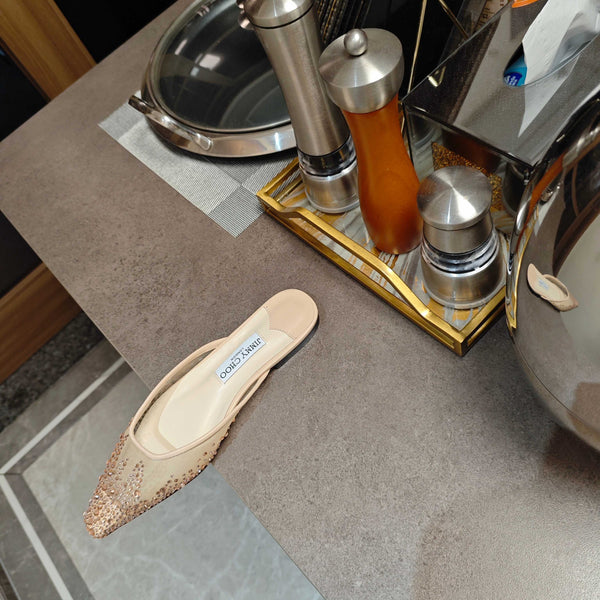 Jimmy 25 Mule Flats Cream Mesh Gauze 240058