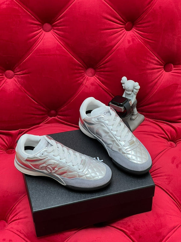 cc low sneaker silver metalic quilted calfskin