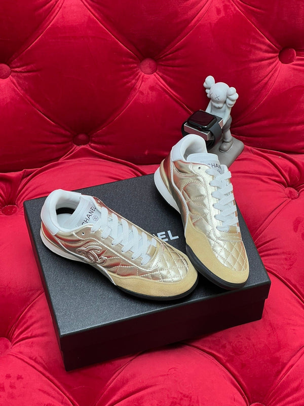 cc low sneaker gold metalic quilted calfskin