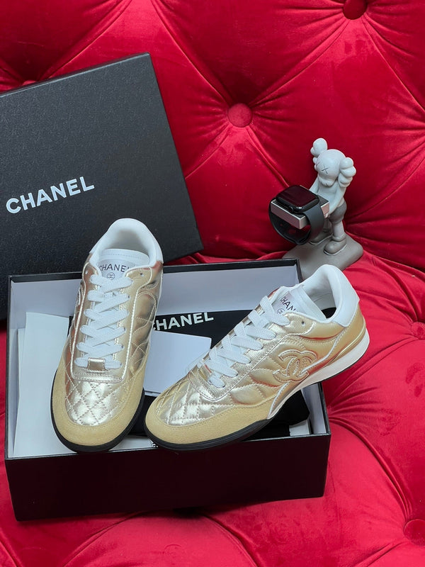 cc low sneaker gold metalic quilted calfskin