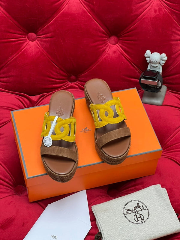 HM Lthea Espadrille Brown Chocolate Mix Yellow Suede And Jute Rope 969492