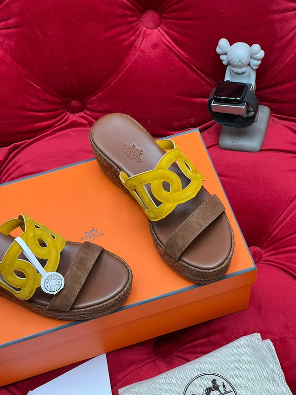 HM Lthea Espadrille Brown Chocolate Mix Yellow Suede And Jute Rope 969492