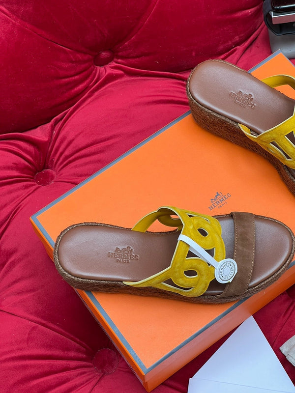 HM Lthea Espadrille Brown Chocolate Mix Yellow Suede And Jute Rope 969492