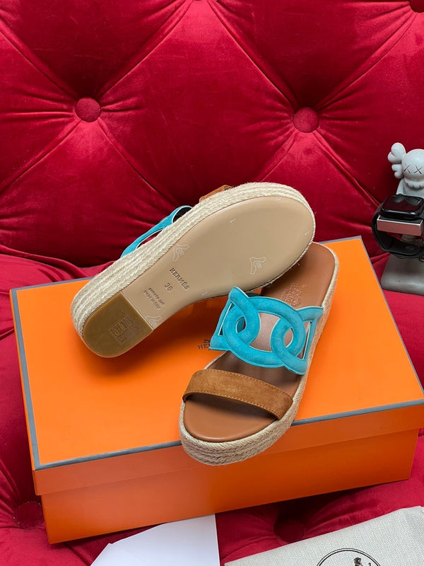 HM Lthea Espadrille Brown Mix Blue Suede And Jute Rope 969490