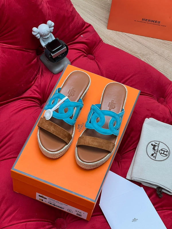 HM Lthea Espadrille Brown Mix Blue Suede And Jute Rope 969490