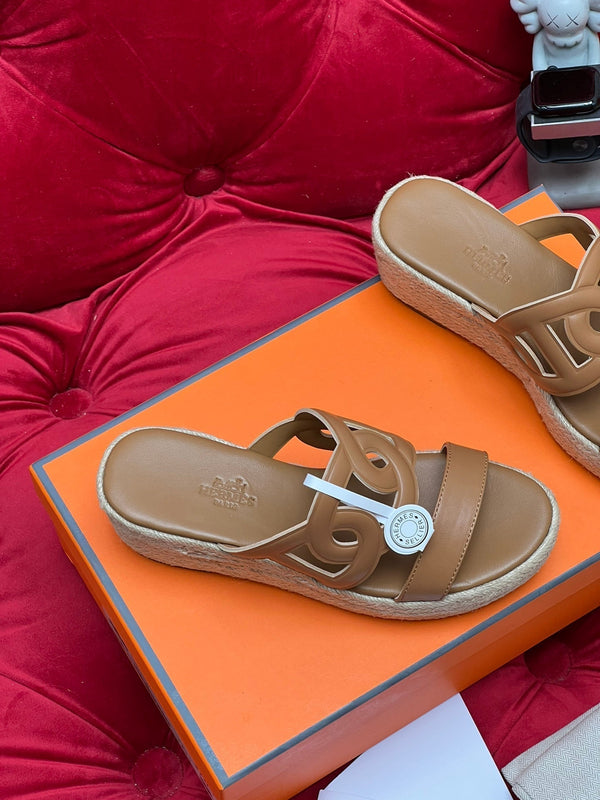 HM Lthea Espadrille Brown Calfskin And Jute Rope 969496