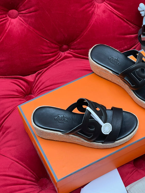 HM Lthea Espadrille Black Calfskin And Jute Rope 969498