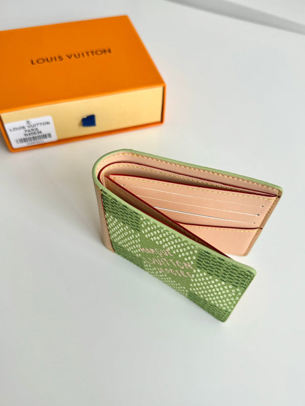 Portafoglio sottile LV x Tyler in tela Damier verde da golf 221434