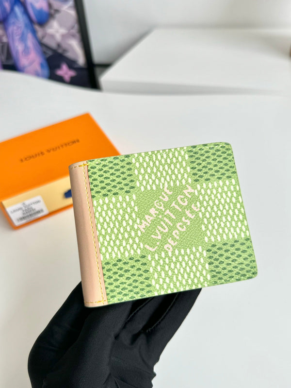 Portafoglio sottile LV x Tyler in tela Damier verde da golf 221434