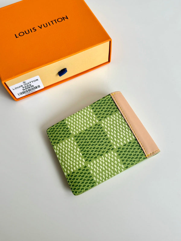 Portafoglio sottile LV x Tyler in tela Damier verde da golf 221434