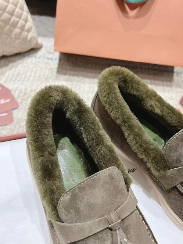 LP Summer Charms Walk Loafers Army Green Suede With Rabbit Fur Lining 206251