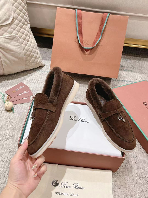 Mocassini LP Summer Charms Walk in pelle scamosciata marrone con fodera in pelliccia di coniglio 206262