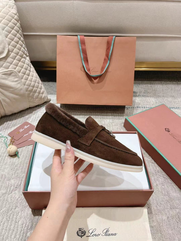 Mocassini LP Summer Charms Walk in pelle scamosciata marrone con fodera in pelliccia di coniglio 206262