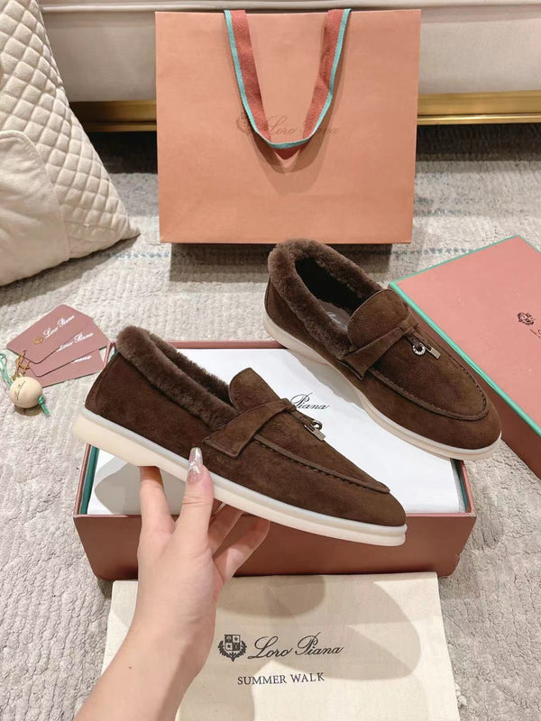 Mocassini LP Summer Charms Walk in pelle scamosciata marrone con fodera in pelliccia di coniglio 206262