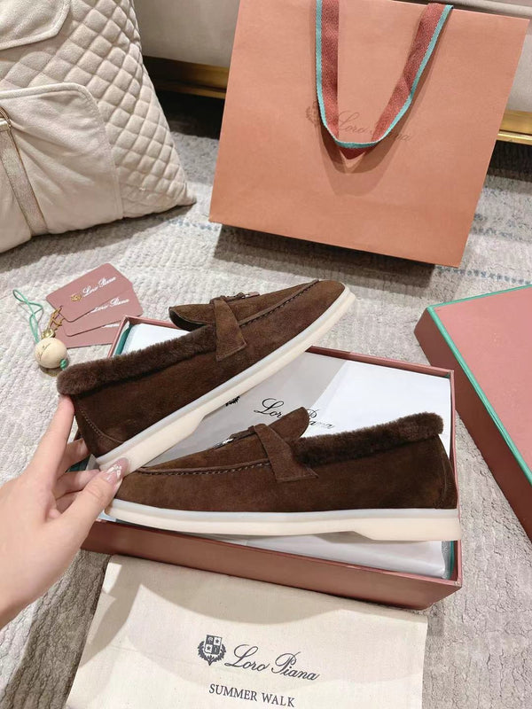 Mocassini LP Summer Charms Walk in pelle scamosciata marrone con fodera in pelliccia di coniglio 206262