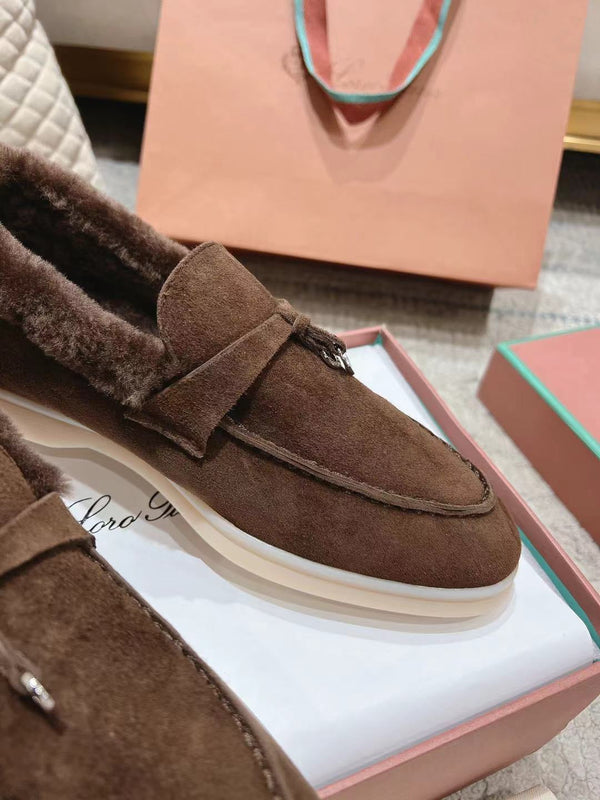 Mocassini LP Summer Charms Walk in pelle scamosciata marrone con fodera in pelliccia di coniglio 206262