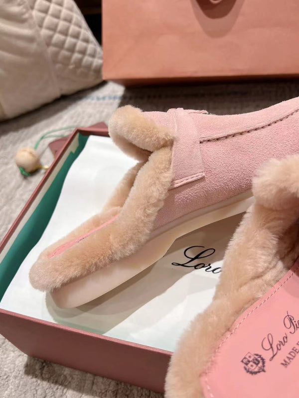 LP Charms Walk Babouche Loafer Pink Pastel Suede With Rabbit Fur Lining 206225