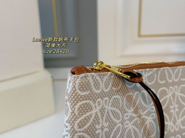 LOE 28 CLUTCH BAG IN BEIGE ANAGRAM JACQUARD