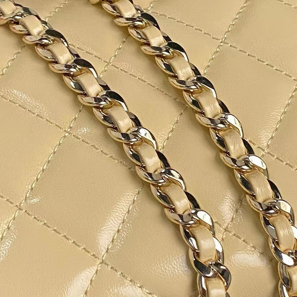 BORSA PER FOTOCAMERA MEDIA 23 IN PELLE DI AGNELLO GIALLA BEIGE E FERRAMENTA ORO