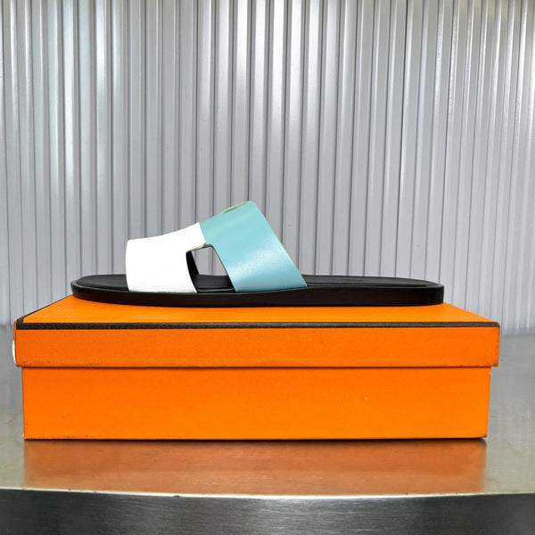 HM Men's Izmir Slide White Mix Blue Cowhide 588512