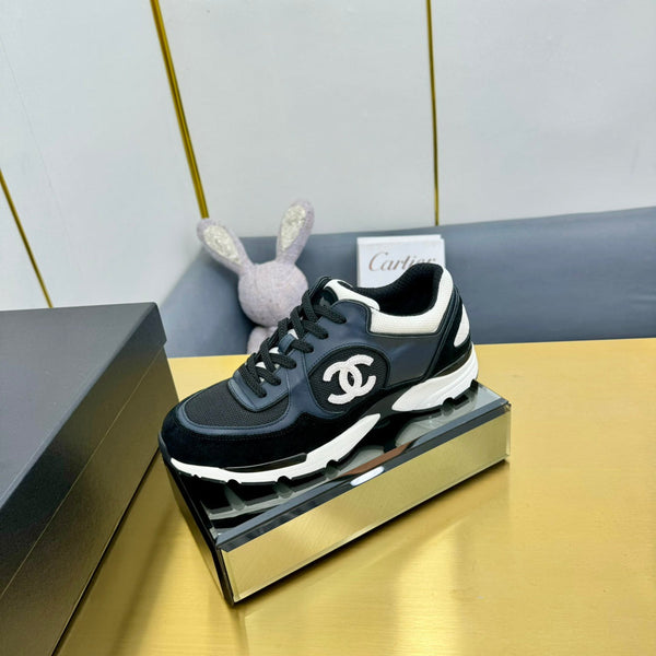 cc womens sneaker in black wool tweed navy blue calfskin and black suede calfskin 137571