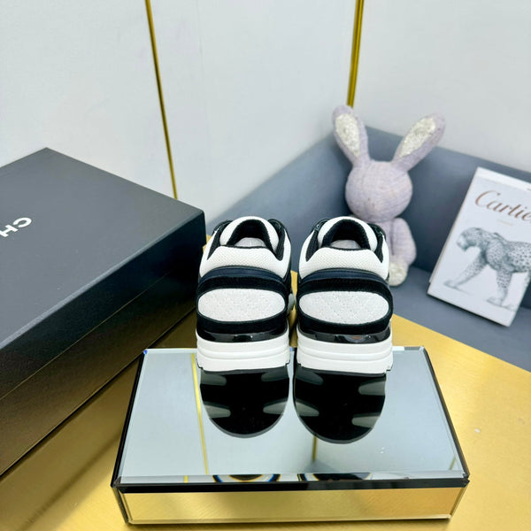 cc womens sneaker in black wool tweed navy blue calfskin and black suede calfskin 137571