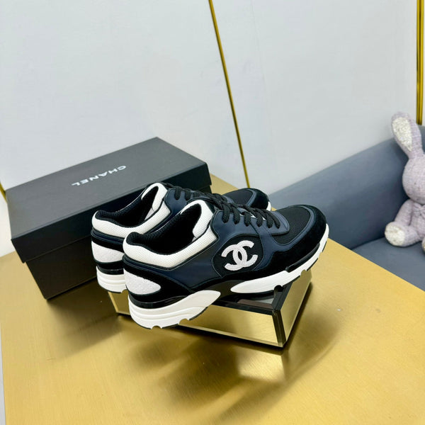 cc womens sneaker in black wool tweed navy blue calfskin and black suede calfskin 137571