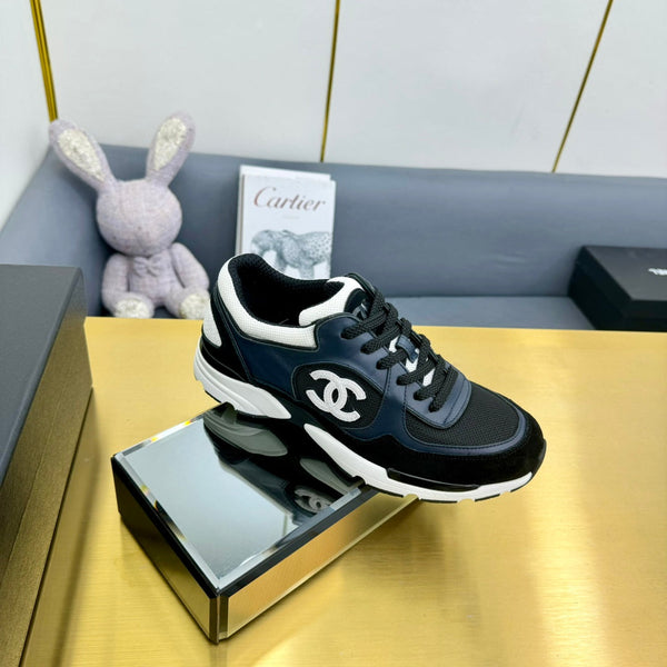 cc womens sneaker in black wool tweed navy blue calfskin and black suede calfskin 137571