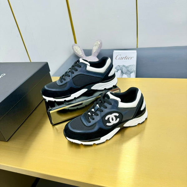 cc womens sneaker in black wool tweed navy blue calfskin and black suede calfskin 137571