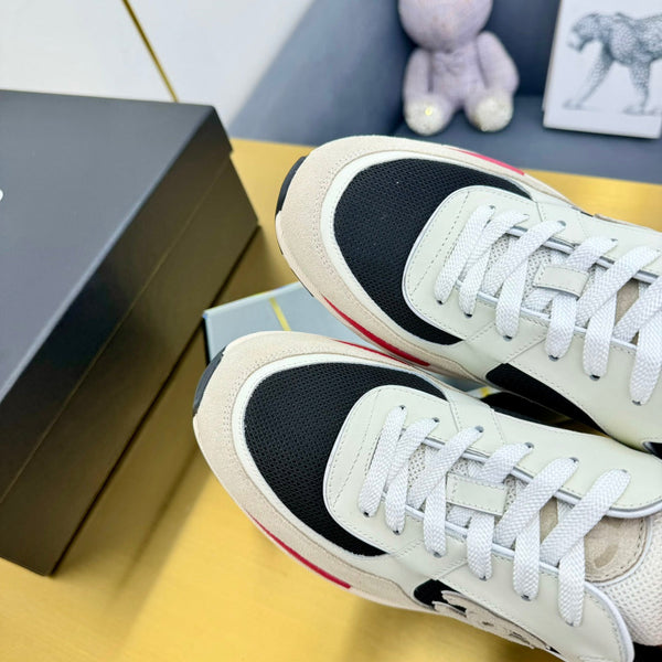 cc womens sneaker in black wool tweed and white beige suede calfskin 137573