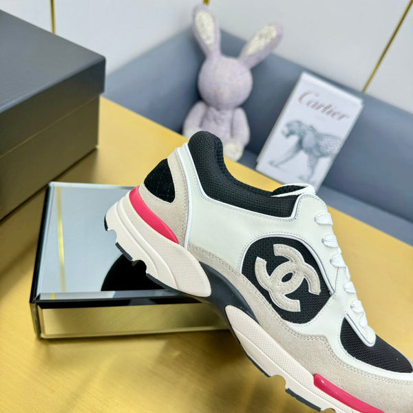 cc womens sneaker in black wool tweed and white beige suede calfskin 137573