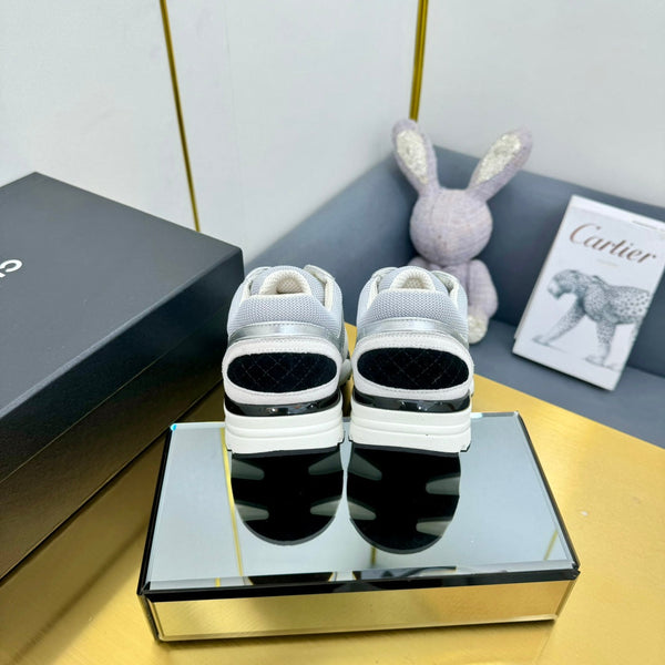 cc womens sneaker in grey wool tweed silver calfskin and beige suede calfskin 137575