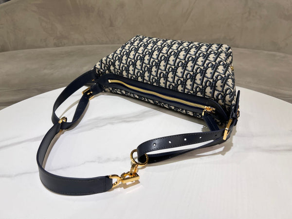 CD Jacquard Hobo Bag 23 With Chain Dark Blue White Canvas