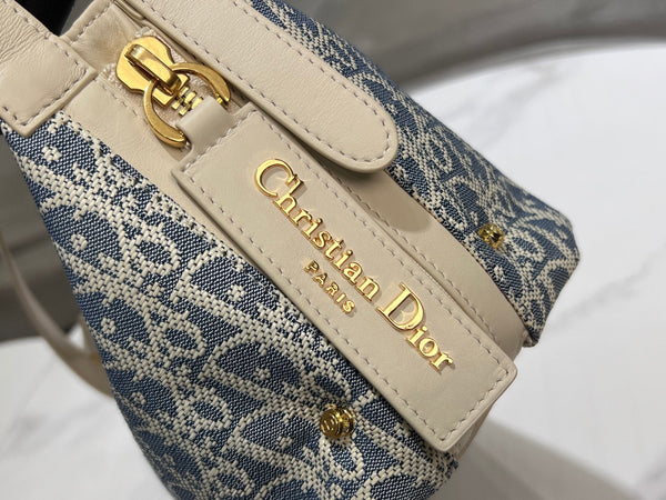 CD Jacquard Hobo Bag 26 With Chain Blue White Canvas