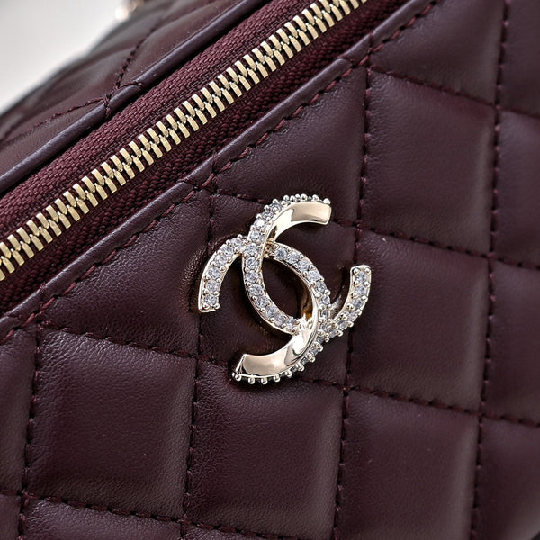 CC 24K Vanity Top Handle 17cm Burgundy Lambskin Silver Hardware