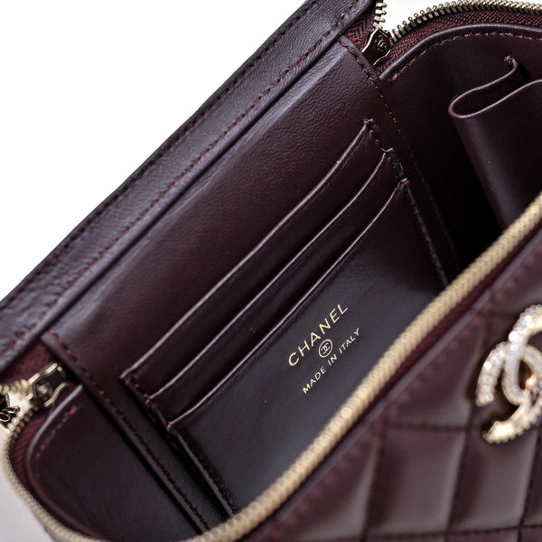 CC 24K Vanity Top Handle 17cm Burgundy Lambskin Silver Hardware