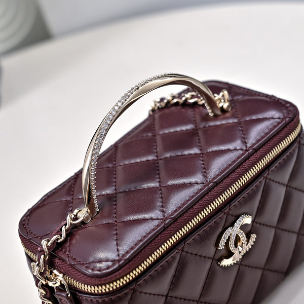 CC 24K Vanity Top Handle 17cm Burgundy Lambskin Silver Hardware