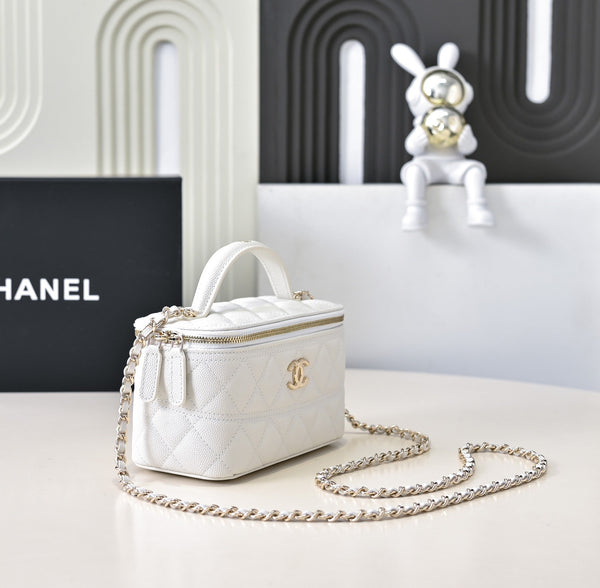 CC 25C Vanity Top Handle 17cm Pelle di vitello martellata bianca Hardware oro chiaro