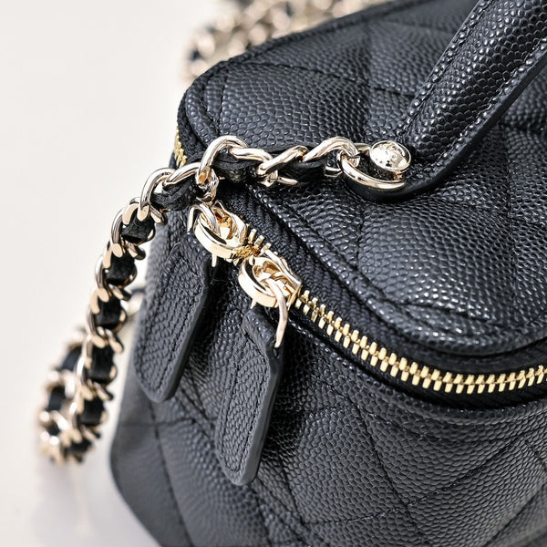 CC 25C Vanity Top Handle 17cm Pelle di vitello martellata nera Hardware oro chiaro