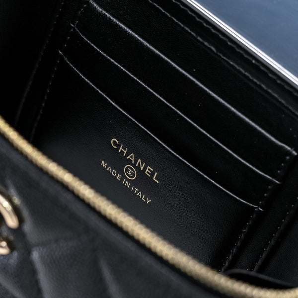 CC 25C Vanity Top Handle 17cm Pelle di vitello martellata nera Hardware oro chiaro