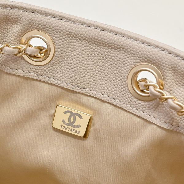 Chanel 2026 Small Shopping Tote Bag Black 24.5cm Beige Lambskin 348255