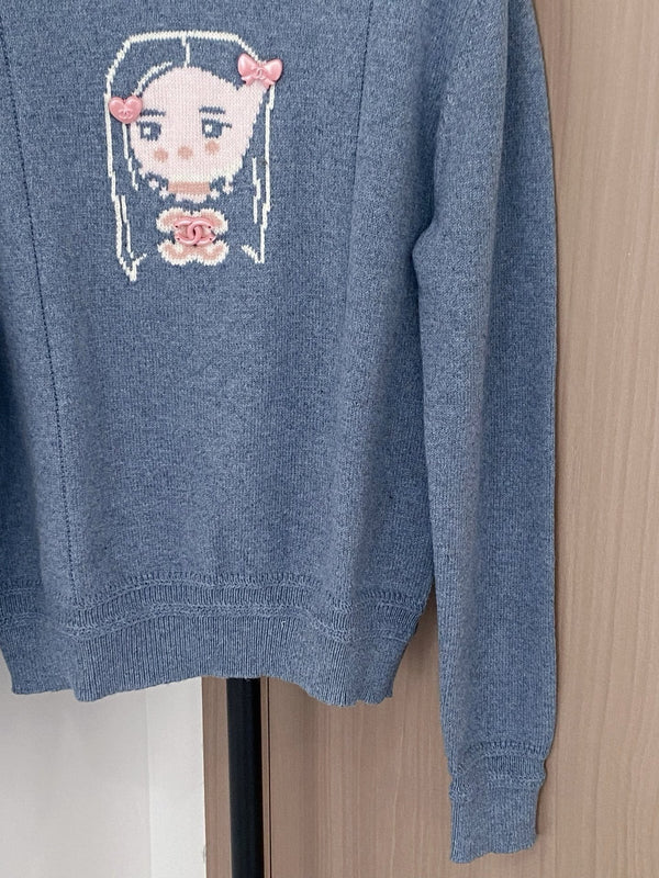Chanel Pull 25 Laine Gris Bleu 307992