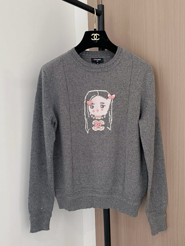 Chanel Pull 25 Laine Gris Bleu 307992