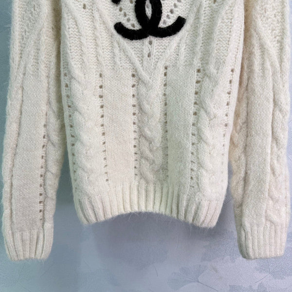 Pull Chanel 25 Laine gris clair et crème 308087