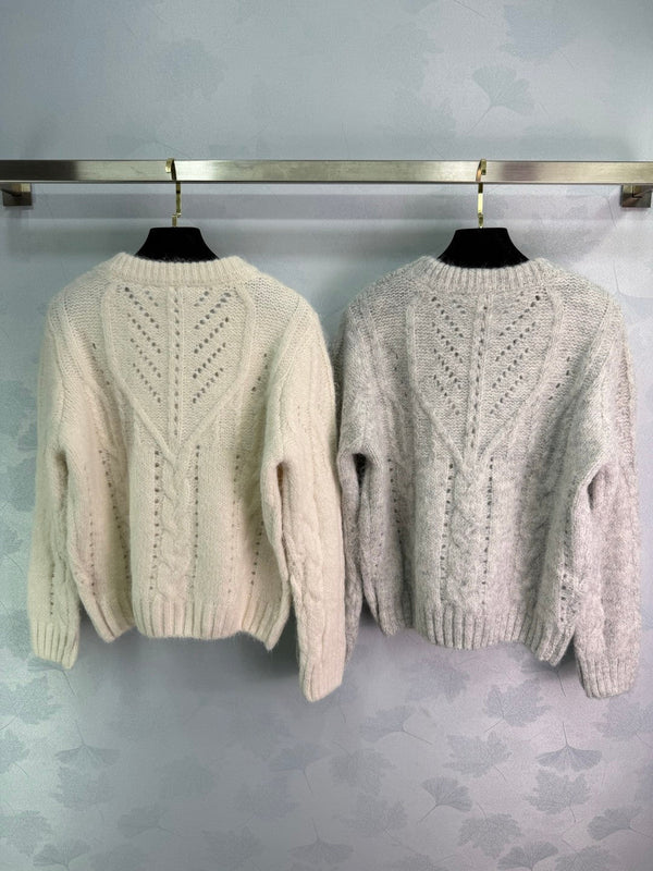 Pull Chanel 25 Laine gris clair et crème 308087