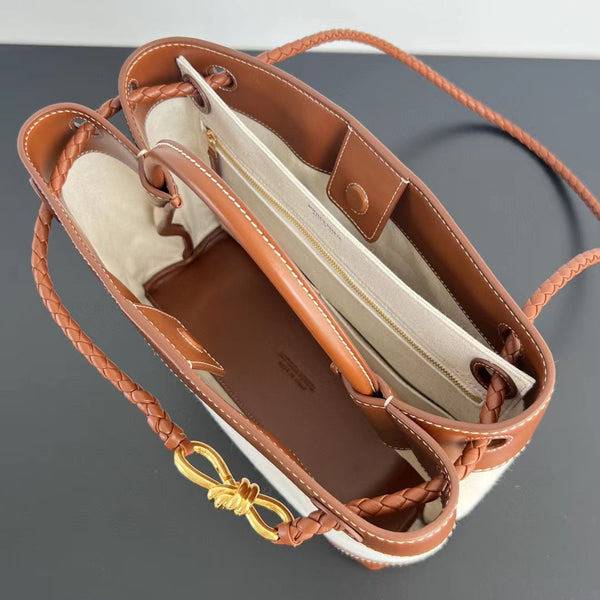 bv medium andiamo 32 marrone pelle di agnello tela bianca