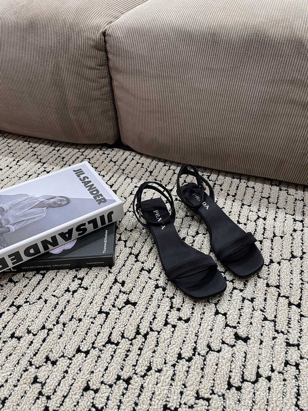 PRA TRIANGLE HEEL SATIN SANDALS BLACK